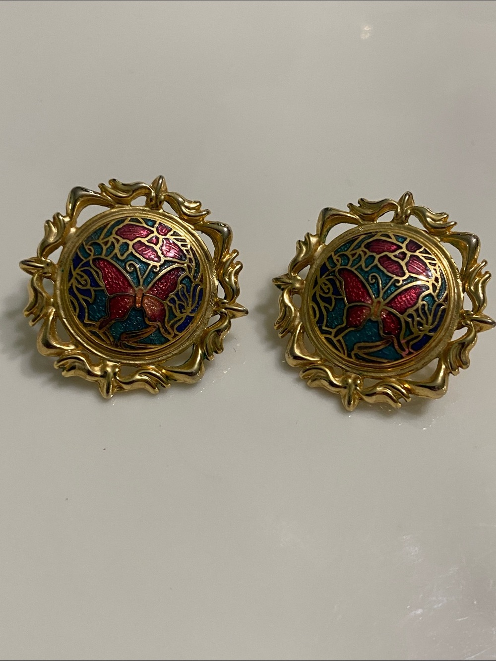Gold Cloisonné Butterfly Earrings